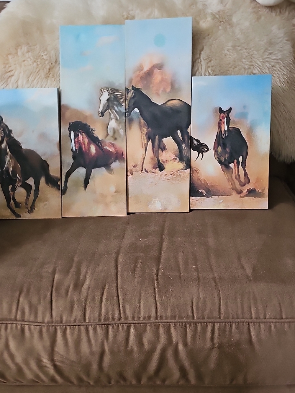 Source Unknown - Multi-Panel Horse Canvas in Blue and Brown